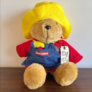 Paddington Bear with Craftsman apron with Yellow Hat and Red coat 14” by Sears